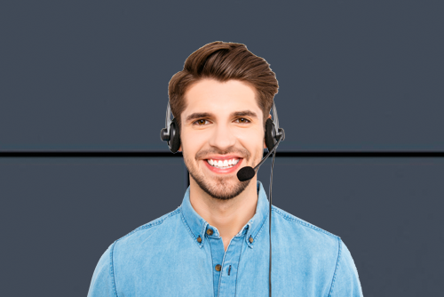 dark haired man with headset answering phone Hudson Imaging Systems, Kyocera, Dealer, Reseller, Oklahoma, Texas, Canon, Copier, Printer, Wide Format contact us