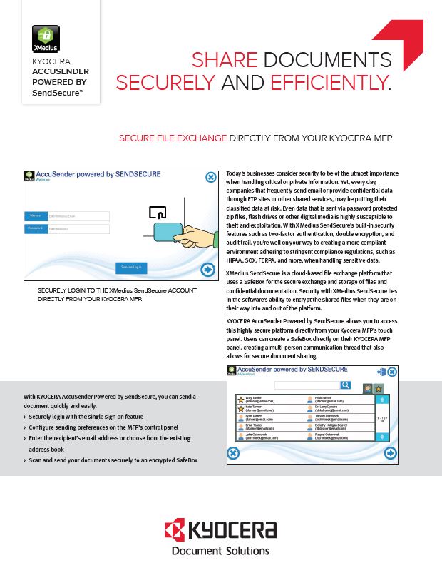 Kyocera Software Capture And Distribution Accusender Powered By Sendsecure Data Sheet Thumb, Hudson Imaging Systems, Kyocera, Dealer, Reseller, Oklahoma, Texas, Canon, Copier, Printer, Wide Format