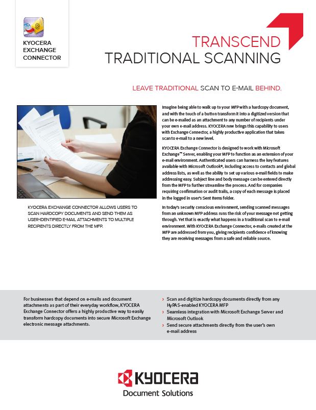 Kyocera Software Capture And Distribution Exchange Connector Brochure Thumb, Hudson Imaging Systems, Kyocera, Dealer, Reseller, Oklahoma, Texas, Canon, Copier, Printer, Wide Format