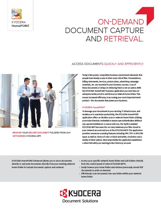 Kyocera Software Capture And Distribution Homepoint Advanced Data Sheet Thumb, Hudson Imaging Systems, Kyocera, Dealer, Reseller, Oklahoma, Texas, Canon, Copier, Printer, Wide Format