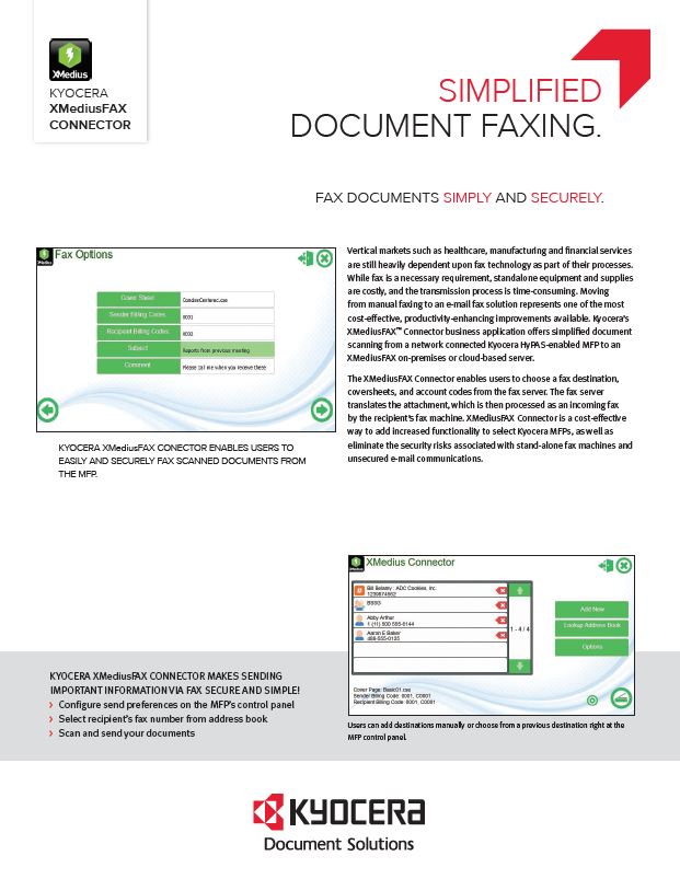 Kyocera Software Document Management Xmediusfax Connector Data Sheet Thumb, Hudson Imaging Systems, Kyocera, Dealer, Reseller, Oklahoma, Texas, Canon, Copier, Printer, Wide Format