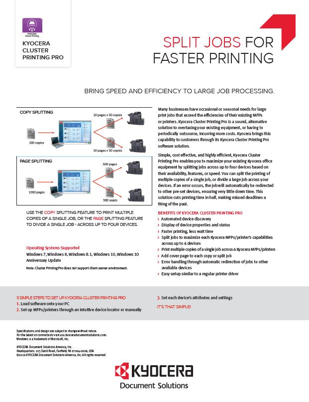 Kyocera Software Output Management Kyocera Cluster Printing Pro Data Sheet Thumb, Hudson Imaging Systems, Kyocera, Dealer, Reseller, Oklahoma, Texas, Canon, Copier, Printer, Wide Format